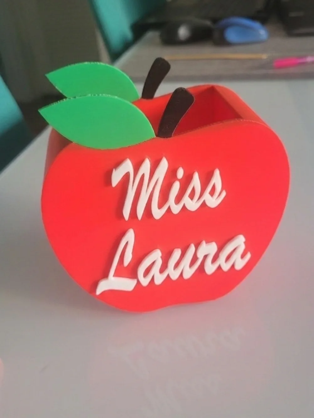 Apple Pencil Pen Holder - Office Decor - Teacher Gift - Custom Name
